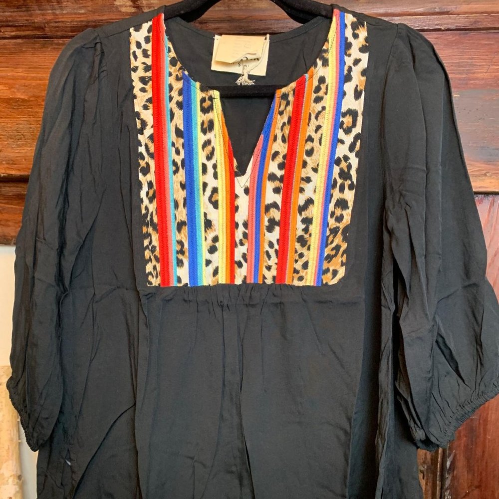 Leopard Serape Embroidery Blouse
